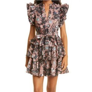Ulla Johnson Honoria ROSEWOOD Ruffled Batik Poplin Cotton Mini Dress US 2 NWT